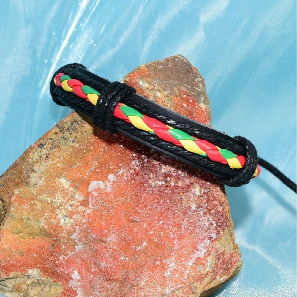 Michael Diego Braid Layered Leather Bracelet Black Green Yellow Mens Gift Packag - Picture 3 of 9